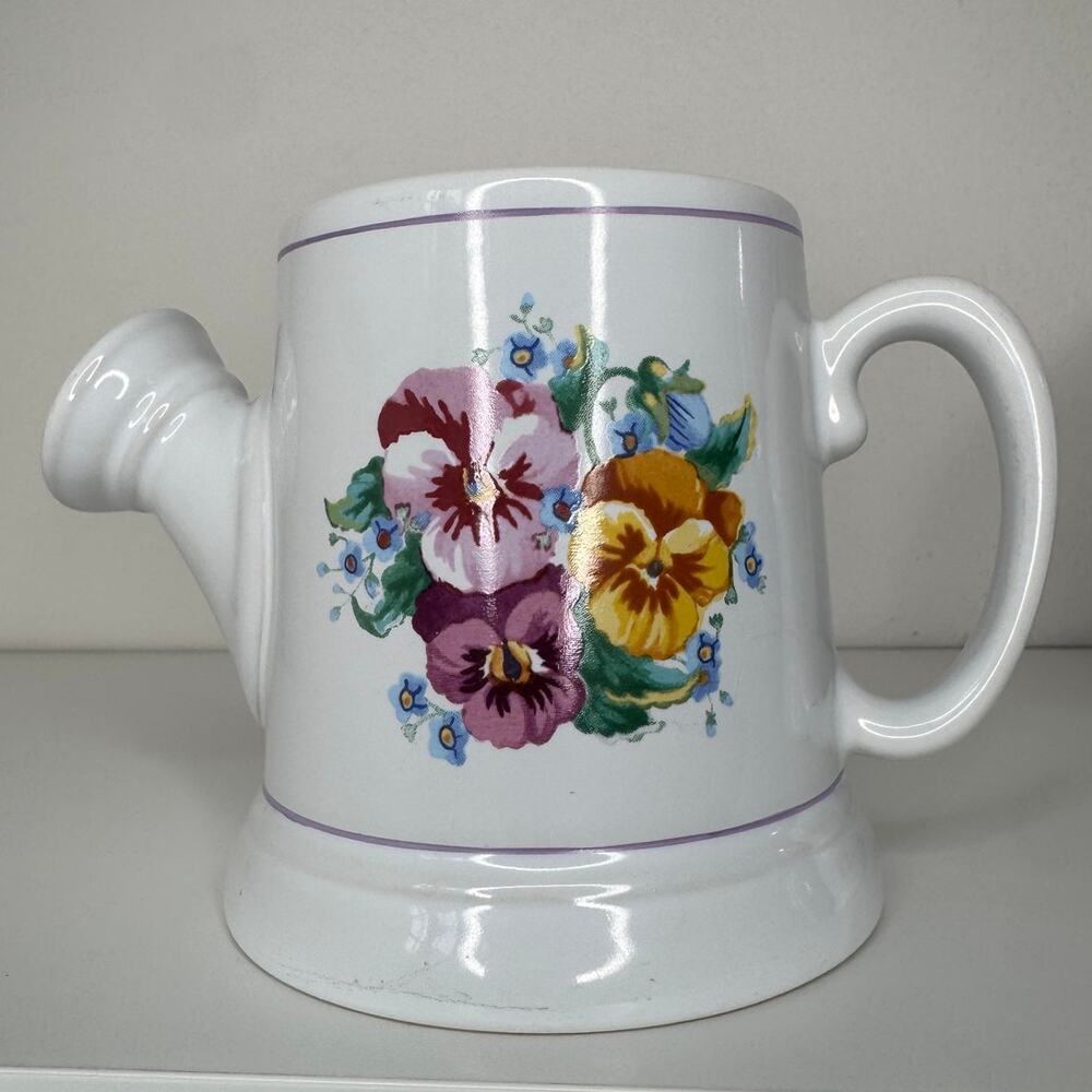Hallmark Watering Can Mug Set Floral Garden Coffee Tea Cups Pair Vintage